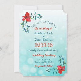 Convite Para Casamento De Flor Vermelho E Teal De 