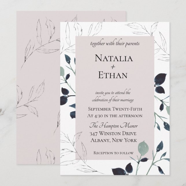 Convite para Casamento de Flora Moderna (Frente/Verso)