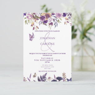 Convite para Casamento de Floral/Borboleta Roxo