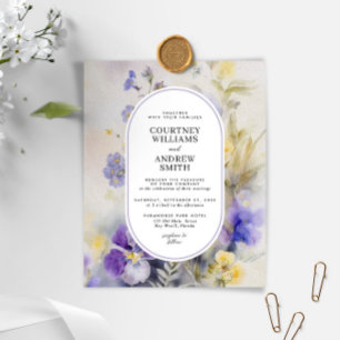 Convite para Casamento de Flores Amarelas e Púrpur