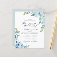 convite para casamento de flores azuis-claras