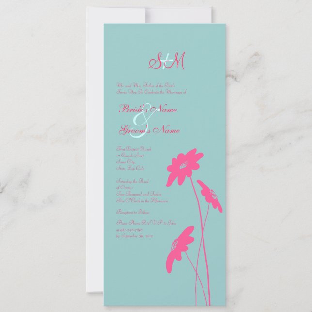 Convite para Casamento de Flores Azuis e Rosa Quen (Frente)