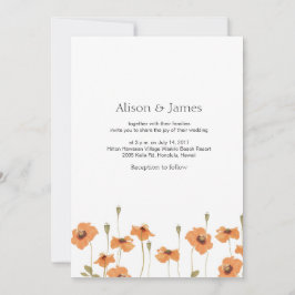 Convite para casamento de flores de papoila