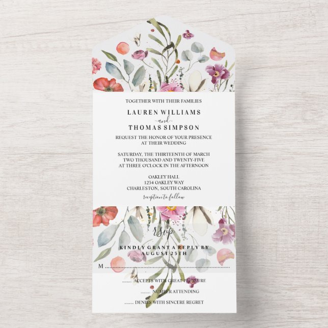 Convite para Casamento de Flores de Queda (Inside)