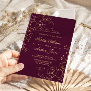 Convite para Casamento de Flores Elegantes Burgund