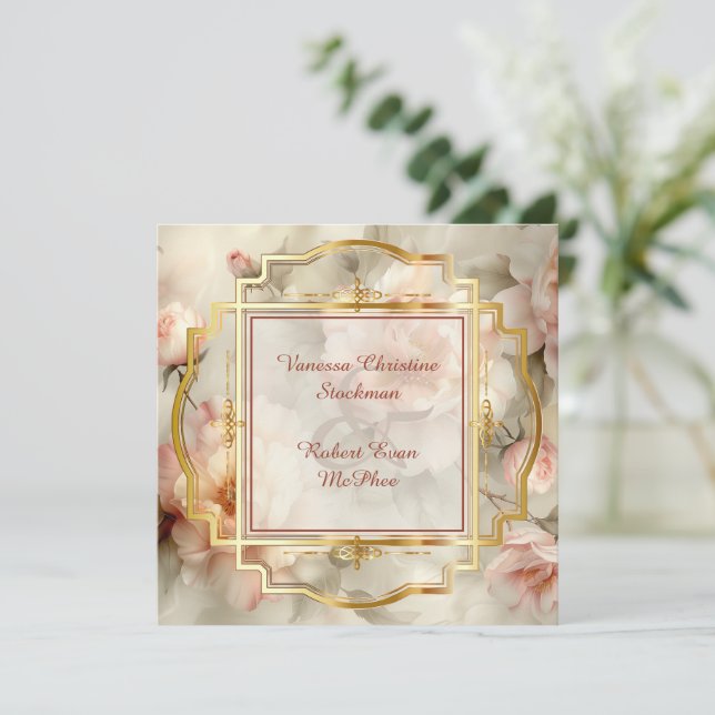 Convite Para Casamento De Flores Pintadas Delicada (Em pé/Frente)