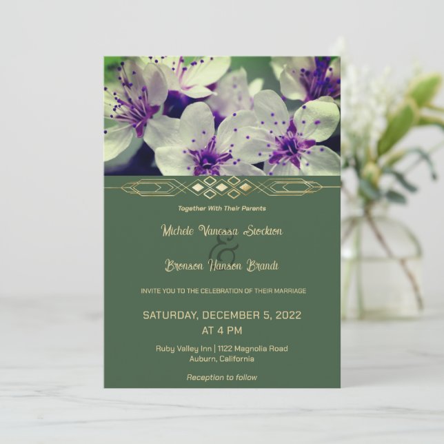 Convite para Casamento de Flores Purple Floral (Em pé/Frente)