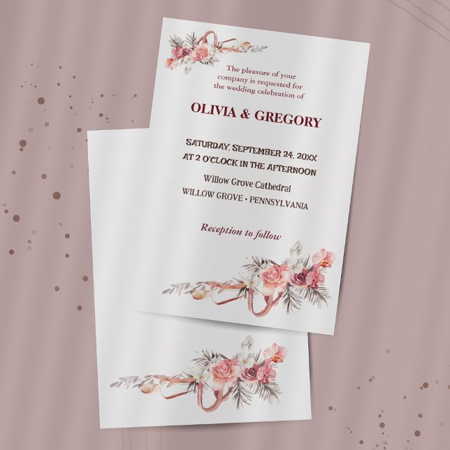 Convite para Casamento de Flores Rosa Elegantes (Criador carregado)