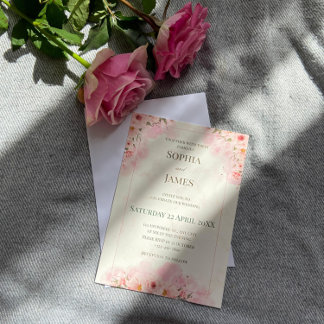 Convite para Casamento de Flores Rosa Românticas