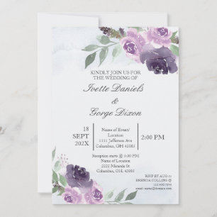 Convite para casamento de flores roxas