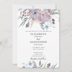Convite para casamento de flores roxas. Convite or