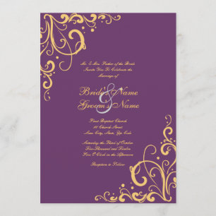 Convite para Casamento de Flores Roxas e Amarelas