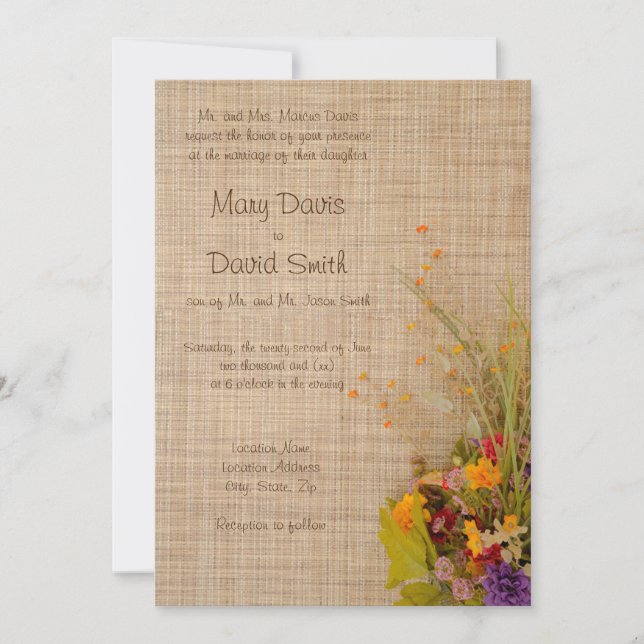 Convite para Casamento de Flores Russas de Outono (Frente)