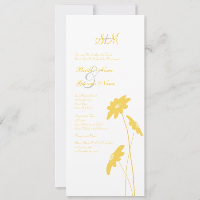 Convite para Casamento de Flores Selvagens Amarela (Frente)