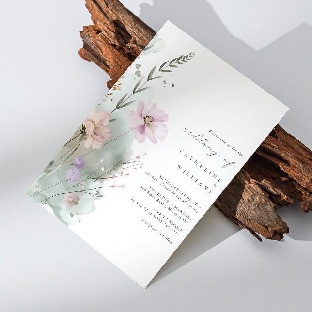 Convite para Casamento de Flores Selvagens | Aquar (Wildflower Wedding Invitation | Elegant Watercolor)