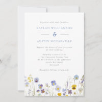 Convite para Casamento de Flores Selvagens Azuis e