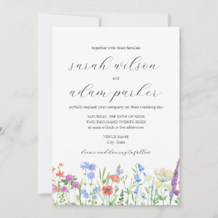 Convite para Casamento de Flores Selvagens de Aqua