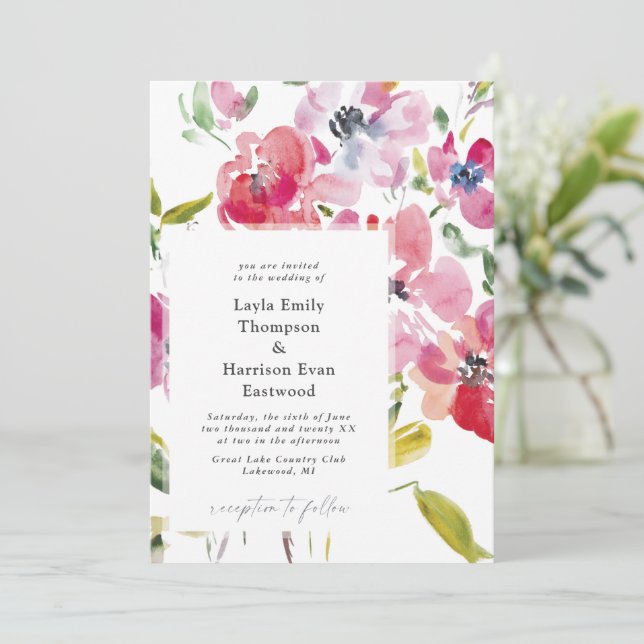 Convite para Casamento de Flores Selvagens de Aqua (Em pé/Frente)