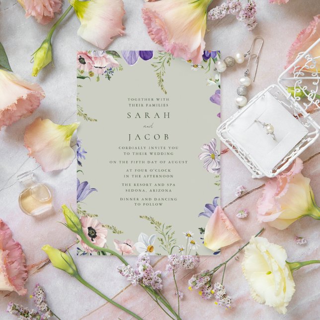 Convite para Casamento de Flores Selvagens de Jard (Elegant Garden Wildflower Wedding Invitation)