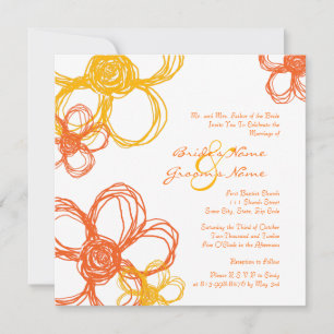 Convite para Casamento de Flores Selvagens Laranja