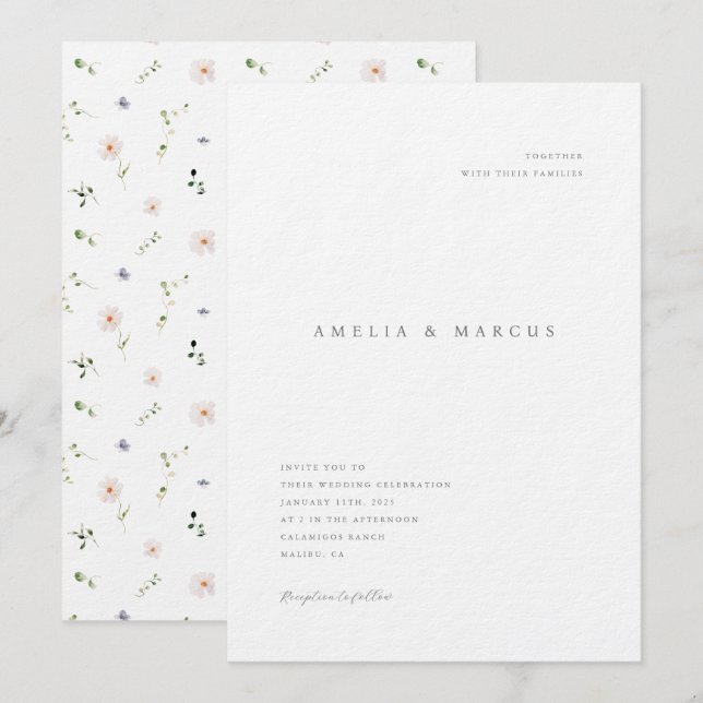 Convite para Casamento de Flores Selvagens Minimal (Frente/Verso)