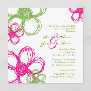 Convite para Casamento de Flores Selvagens Rosa e 