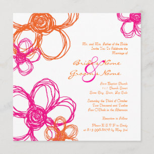 Convite para Casamento de Flores Selvagens Rosa e