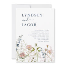 Convite para Casamento de Flores Selvagens, Rosa-R