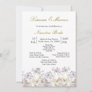 convite para casamento de flores selvagens roxas