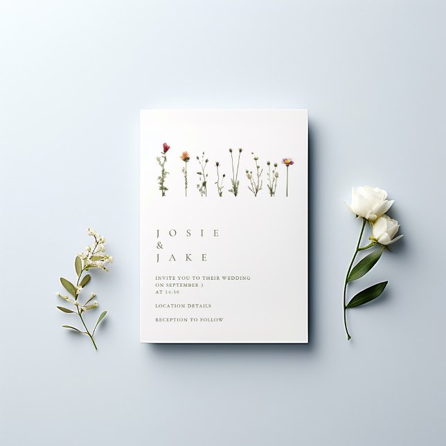 Convite para Casamento de Flores Selvagens Simples (Modern Wild Flowers Wedding invitation card,)