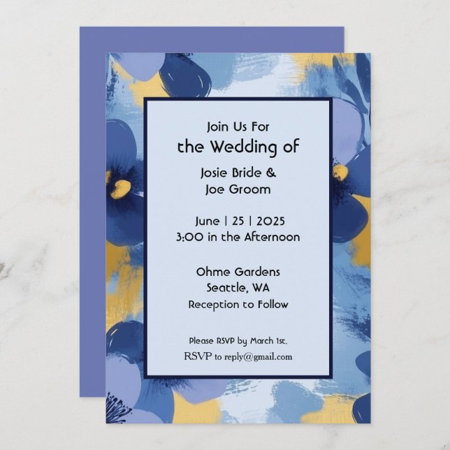 Convite para casamento de flores silvestres amarel (Frente/Verso)