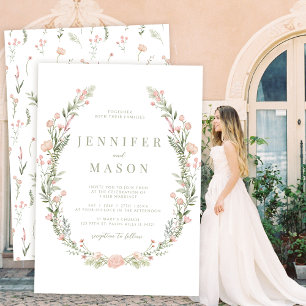 Convite para casamento de flores silvestres cor-de