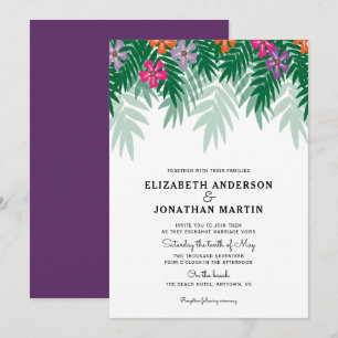 Convite para Casamento de Flores Tropicais e de Pa