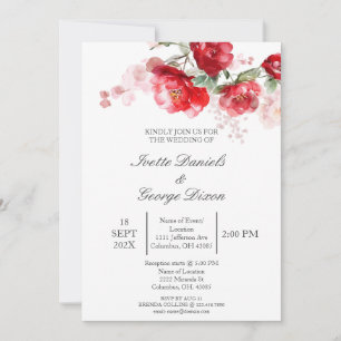 Convite para casamento de flores vermelhas