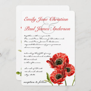 Convite para Casamento de Flores Vermelhas Poppy