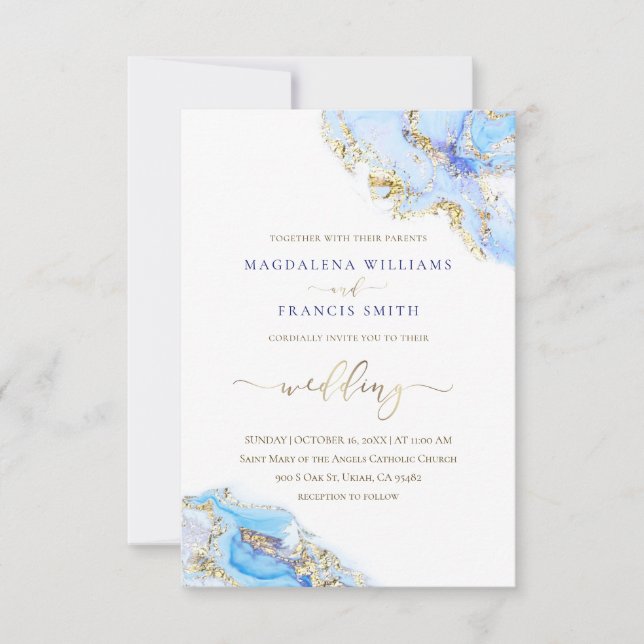 convite para casamento de fluido azul (Frente)