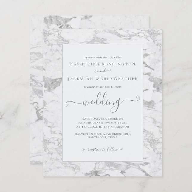 Convite para Casamento de Foil Marble Foil de Prat (Frente/Verso)