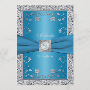 Convite para Casamento de Folha Azul e Silver Foil