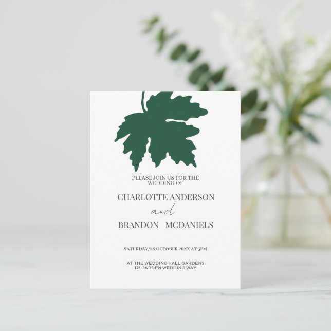 Convite para Casamento de Folha de Folha Verde Fre (Em pé/Frente)