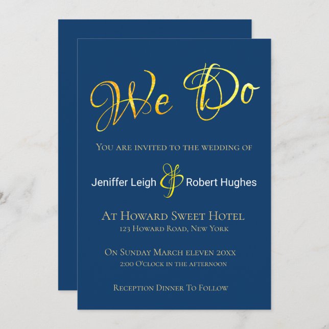 Convite Para Casamento De Folha De Ouro Da Calliog (Frente/Verso)