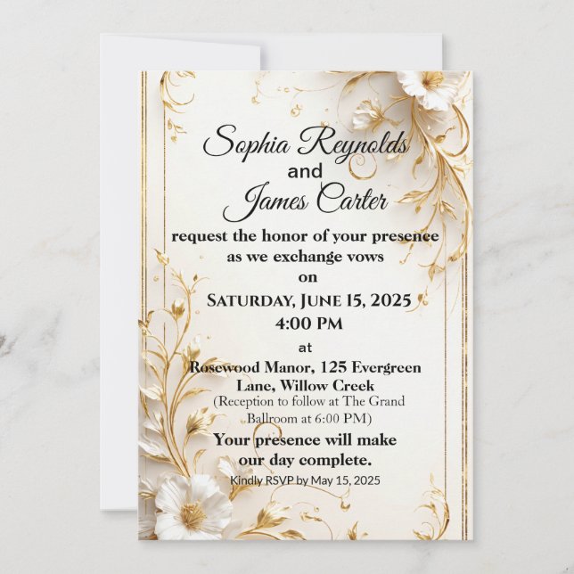Convite para Casamento de Folha de Ouro Elegante | (Frente)