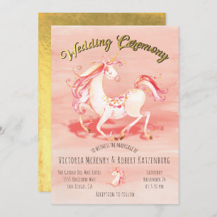 Convite Para Casamento De Folha De Ouro Unicórnio