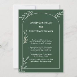 Convite para Casamento de Folha Dourada Verde Flor