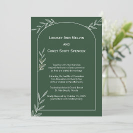 Convite para Casamento de Folha Dourada Verde Flor
