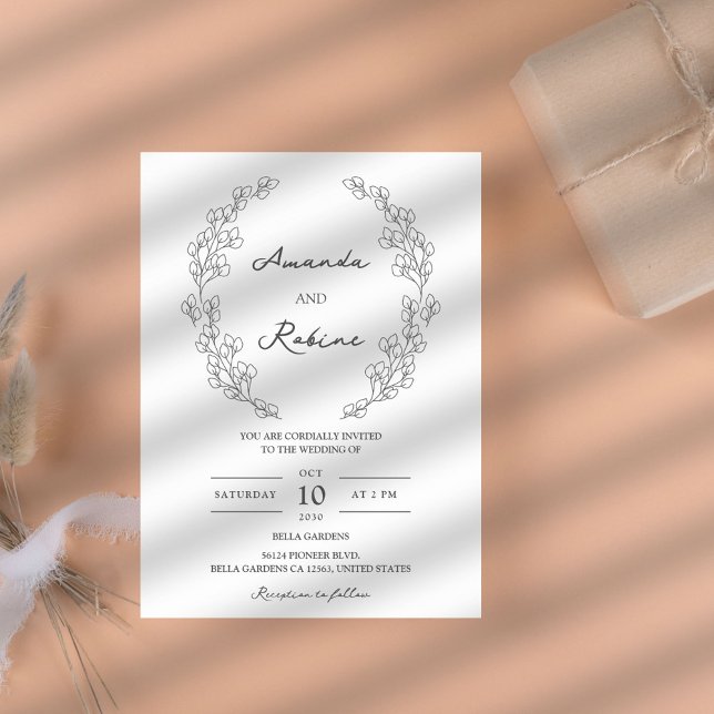 Convite para Casamento de Folha Elegante Simples (Criador carregado)