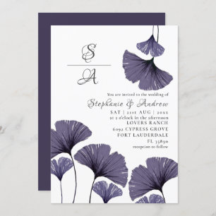 Convite para Casamento de Folhagem de Ginkgo Roxo 