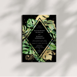 Convite para Casamento de Folhagem de Ouros Tropic