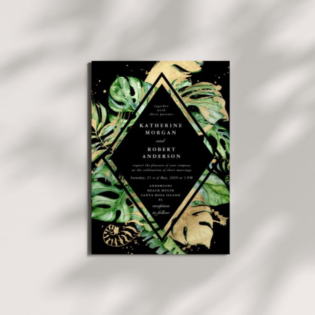 Convite para Casamento de Folhagem de Ouros Tropic (Criador carregado)