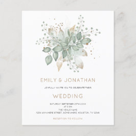 Convite para Casamento de Folhagem Dourada Verde d