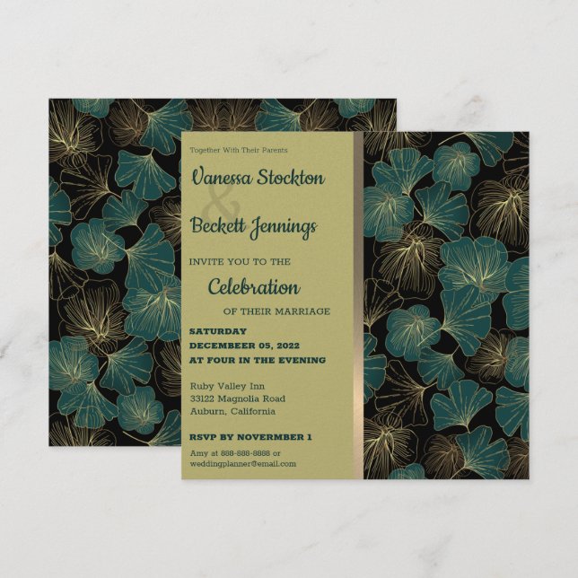 Convite para Casamento de Folhagem Elegante (Frente/Verso)